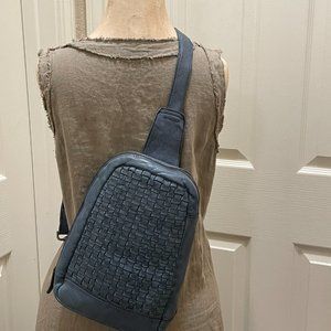 Small Leather Woven Front Sling Boho Bag, Convertible Backpack Crossbody Bag